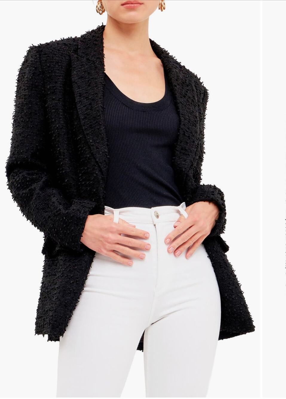Endless Rose Luxe Tweed Buttoned Blazer in Black, Size Medium